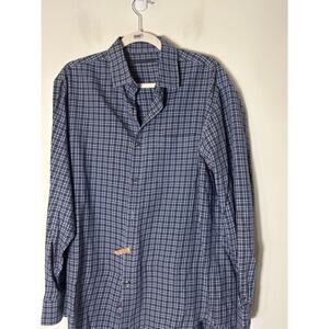 Men's Mason's Blue Gray Black Medium Plaid Long Sleeve Button Down Sz L